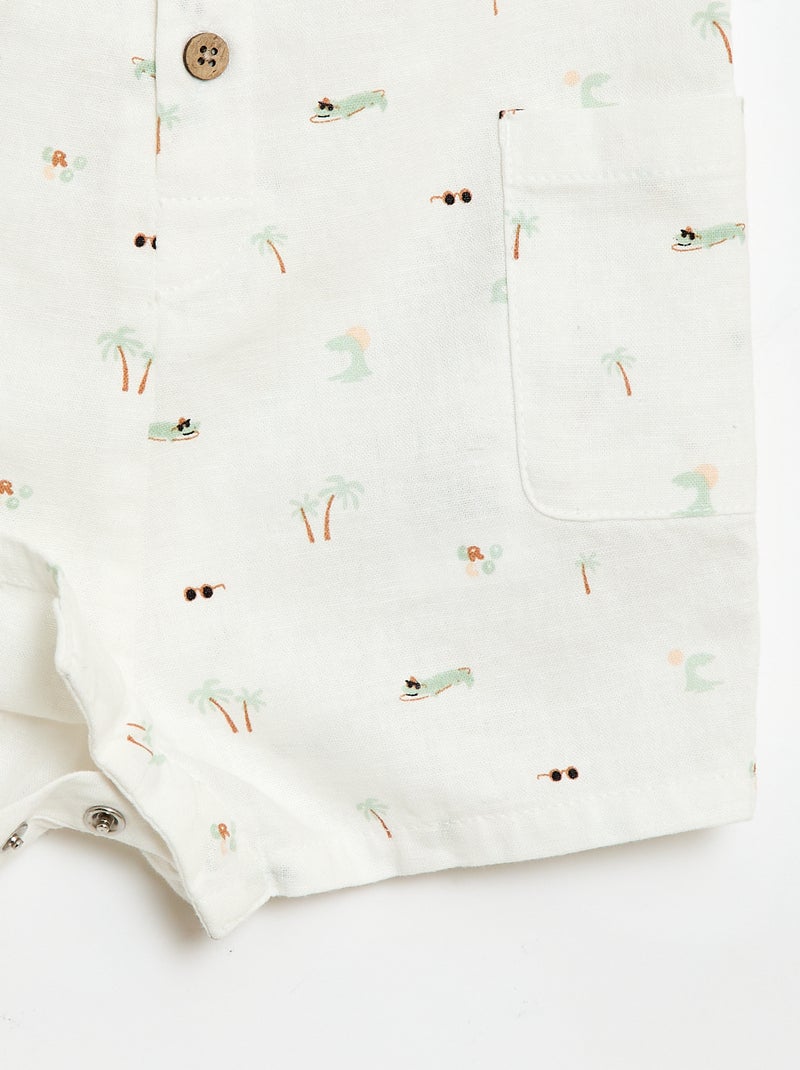 Combinaison short en coton et lin Blanc - Kiabi