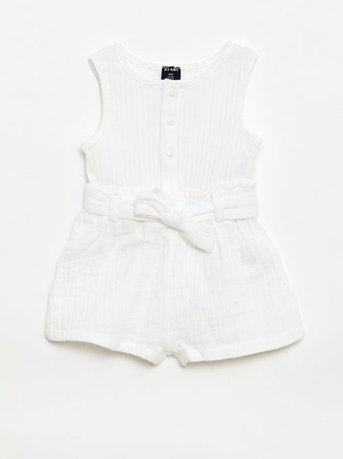 Combinaison short en double gaze de coton + ceinture à nouer - Kiabi