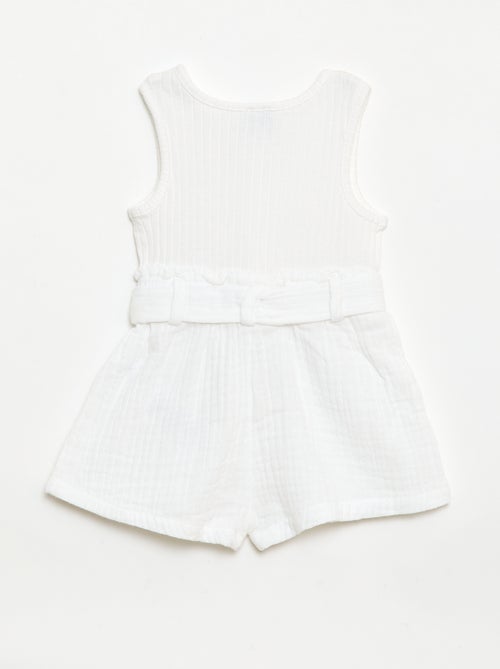 Combinaison short en double gaze de coton + ceinture à nouer - Kiabi