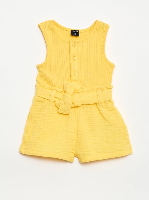 Combinaison short en double gaze de coton + ceinture à nouer - Kiabi