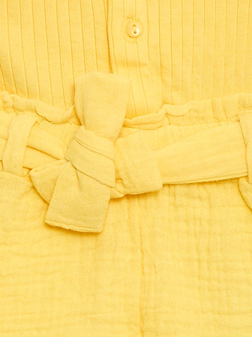 Combinaison short en double gaze de coton + ceinture à nouer - Kiabi