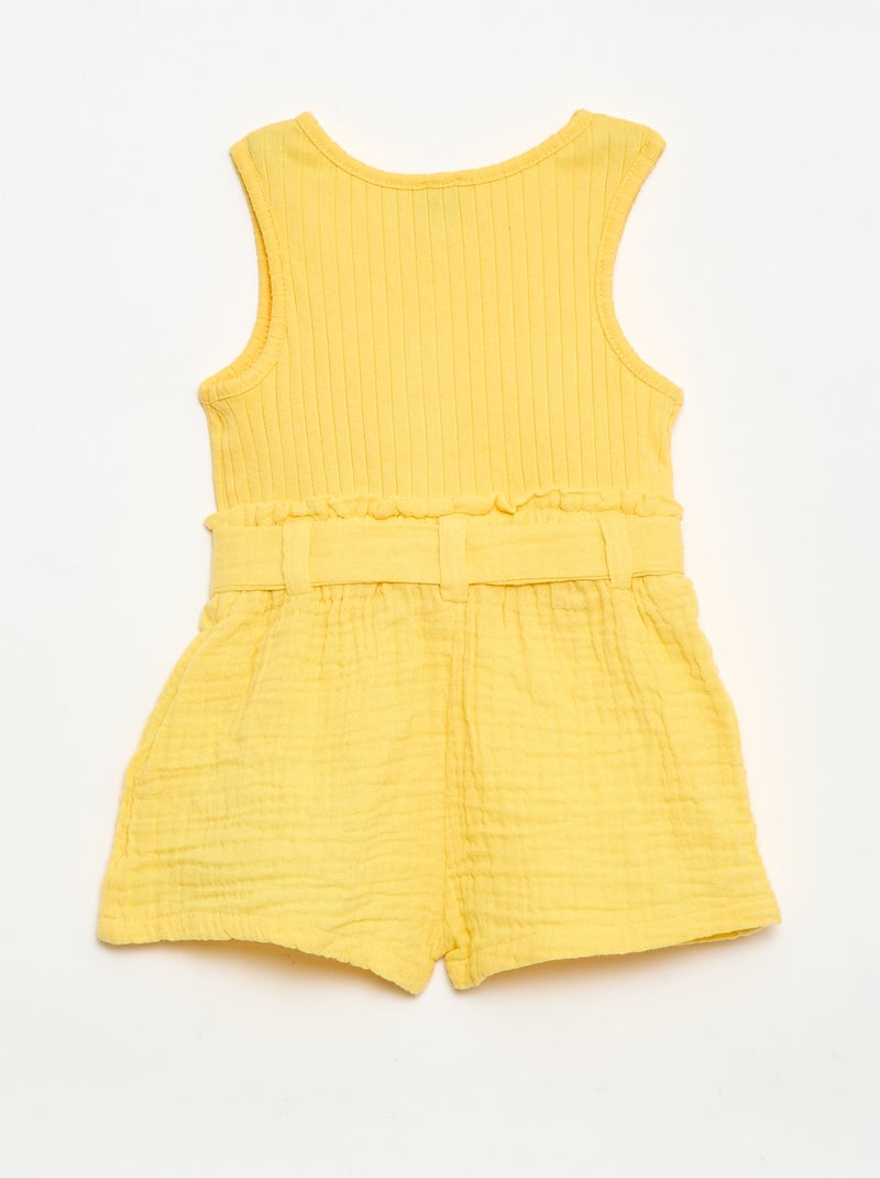Combinaison short en double gaze de coton + ceinture à nouer Jaune - Kiabi