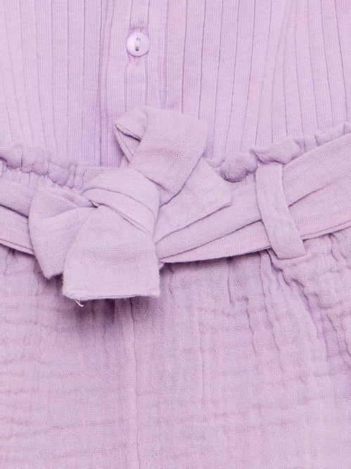 Combinaison short en double gaze de coton + ceinture à nouer - Kiabi