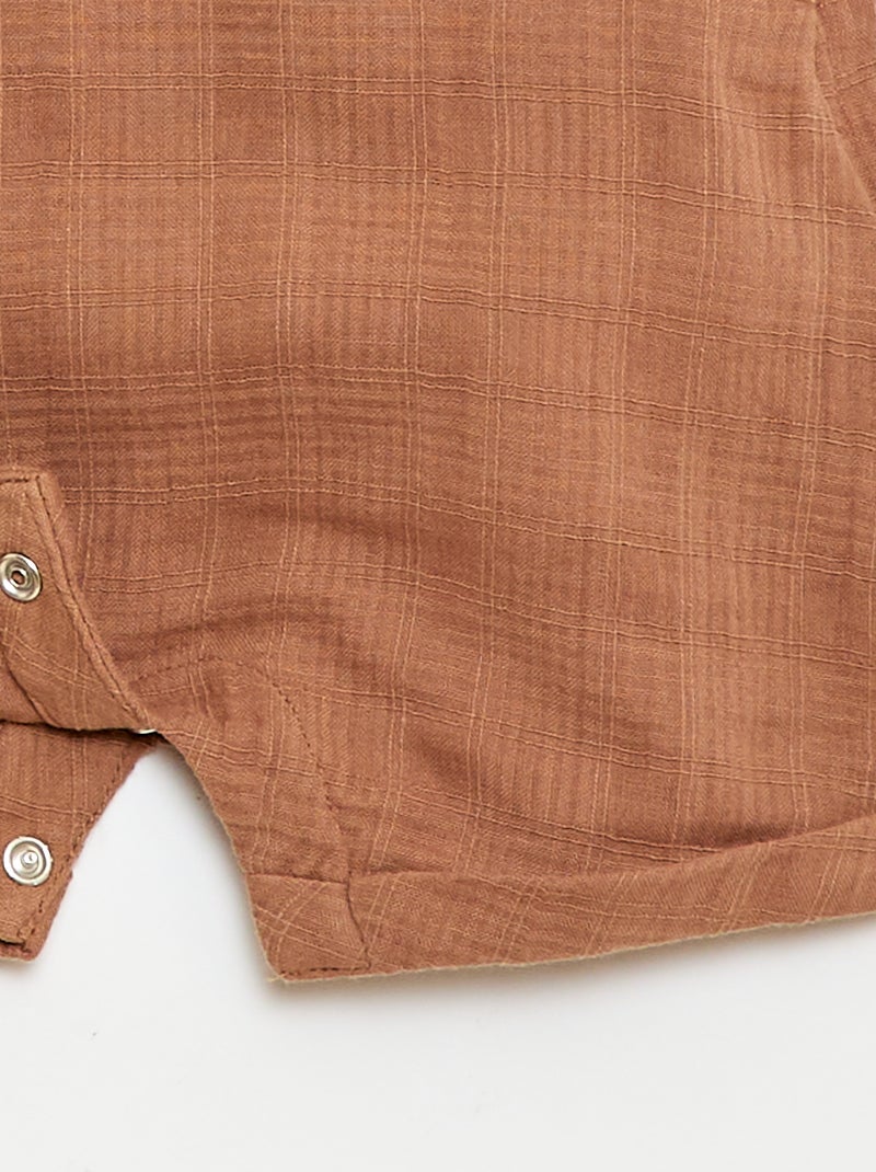 Combinaison short en double gaze de coton Marron - Kiabi