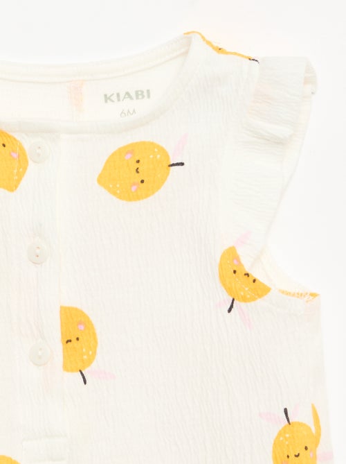Combinaison short en jersey de coton avec volants aux manches - Kiabi