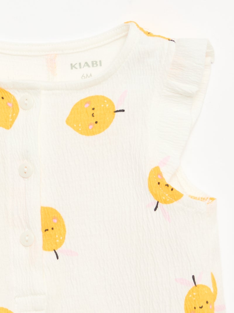 Combinaison short en jersey de coton avec volants aux manches Blanc - Kiabi