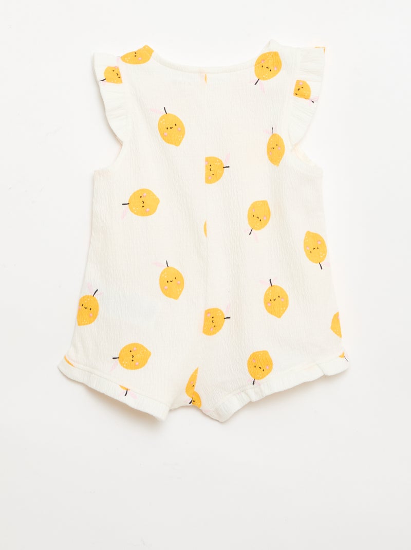 Combinaison short en jersey de coton avec volants aux manches Blanc - Kiabi