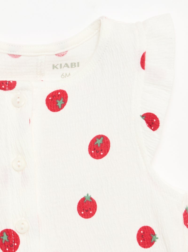 Combinaison short en jersey de coton avec volants aux manches Blanc - Kiabi