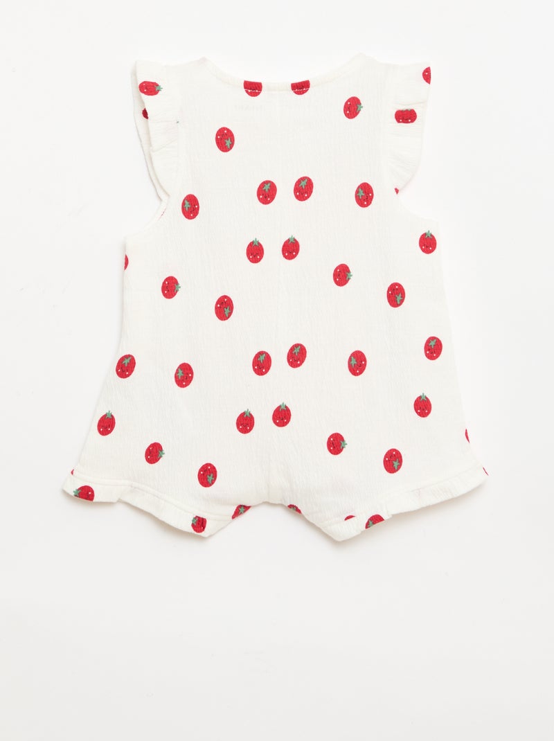 Combinaison short en jersey de coton avec volants aux manches Blanc - Kiabi