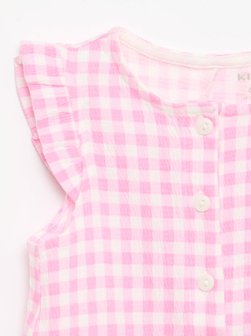 Combinaison short en jersey de coton avec volants aux manches Rose - Kiabi