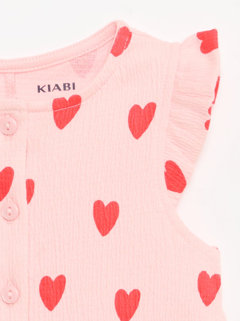 Combinaison short en jersey de coton avec volants aux manches Rose - Kiabi