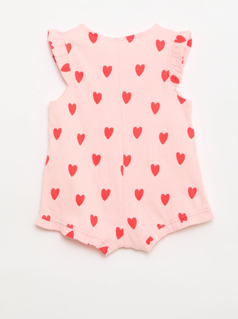 Combinaison short en jersey de coton avec volants aux manches Rose - Kiabi