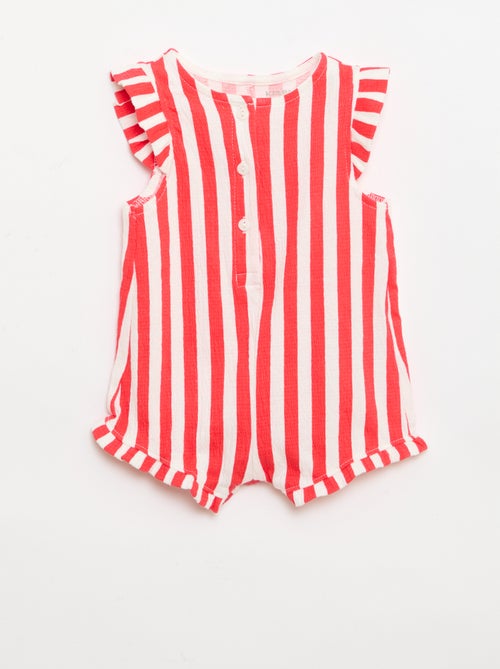 Combinaison short en jersey de coton avec volants aux manches - Kiabi