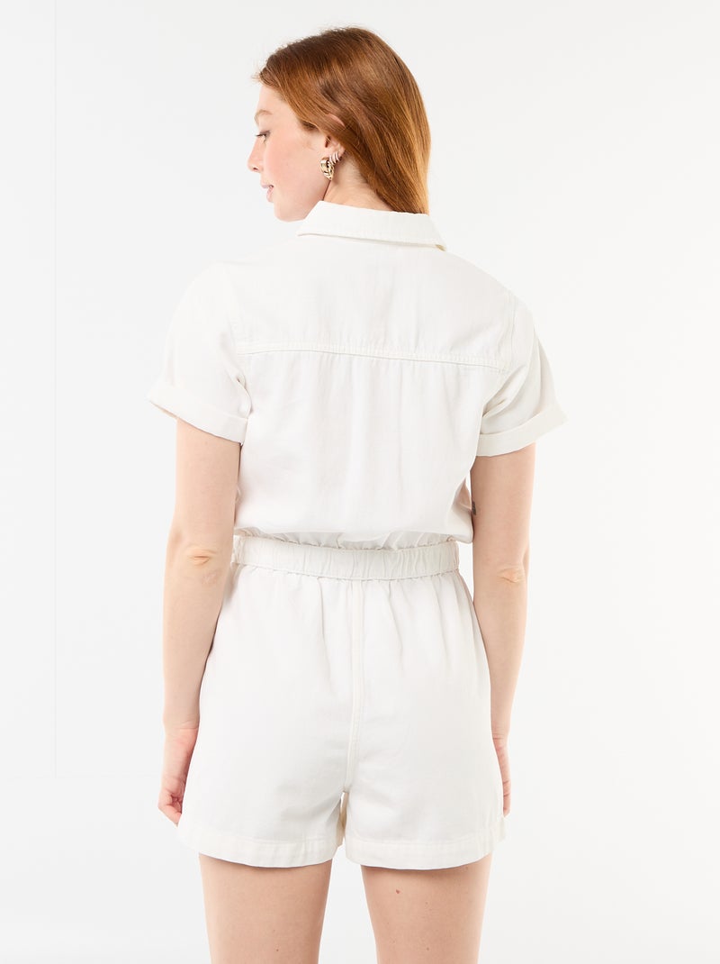 Combishort en denim Blanc - Kiabi