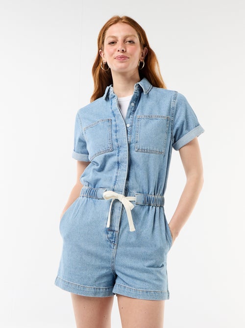Combishort en denim - Kiabi