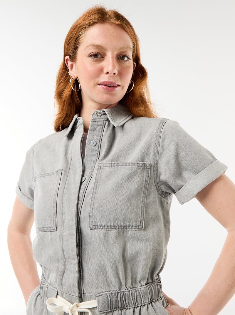 Combishort en denim Gris - Kiabi