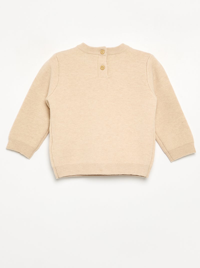 Compact Knit Sweater with Animal Embroideries Beige - Kiabi