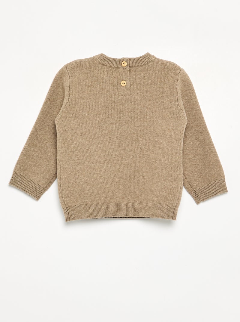 Compact Knit Sweater with Animal Embroideries Beige - Kiabi
