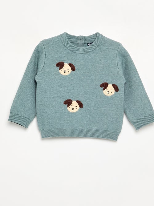 Compact Knit Sweater with Animal Embroideries - Kiabi
