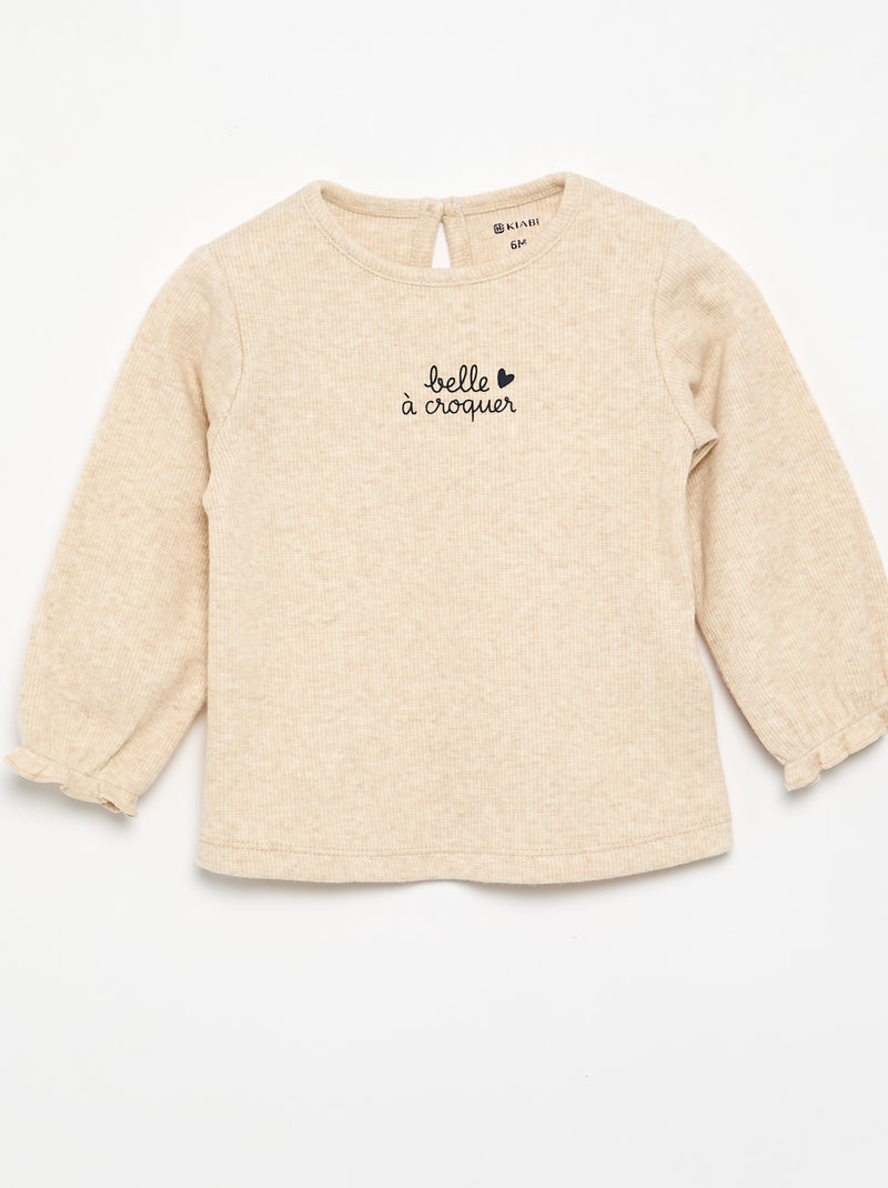 Completo 2 pezzi - T-shirt a maniche lunghe + legging Beige - Kiabi