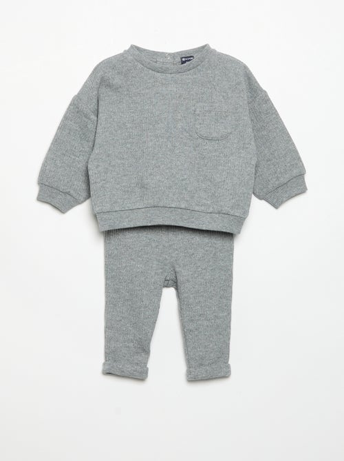 Completo 2 pezzi in maglia a costine - Felpa + pantaloni - Kiabi