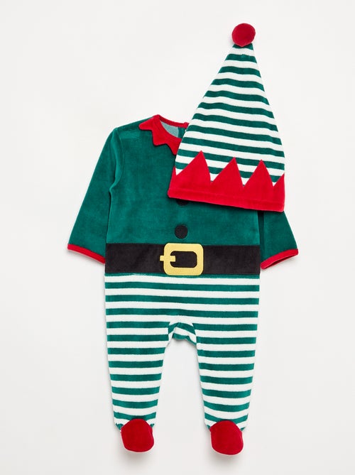 Completo 2 pezzi 'Natale' in velluto - tutina + berretto - Kiabi