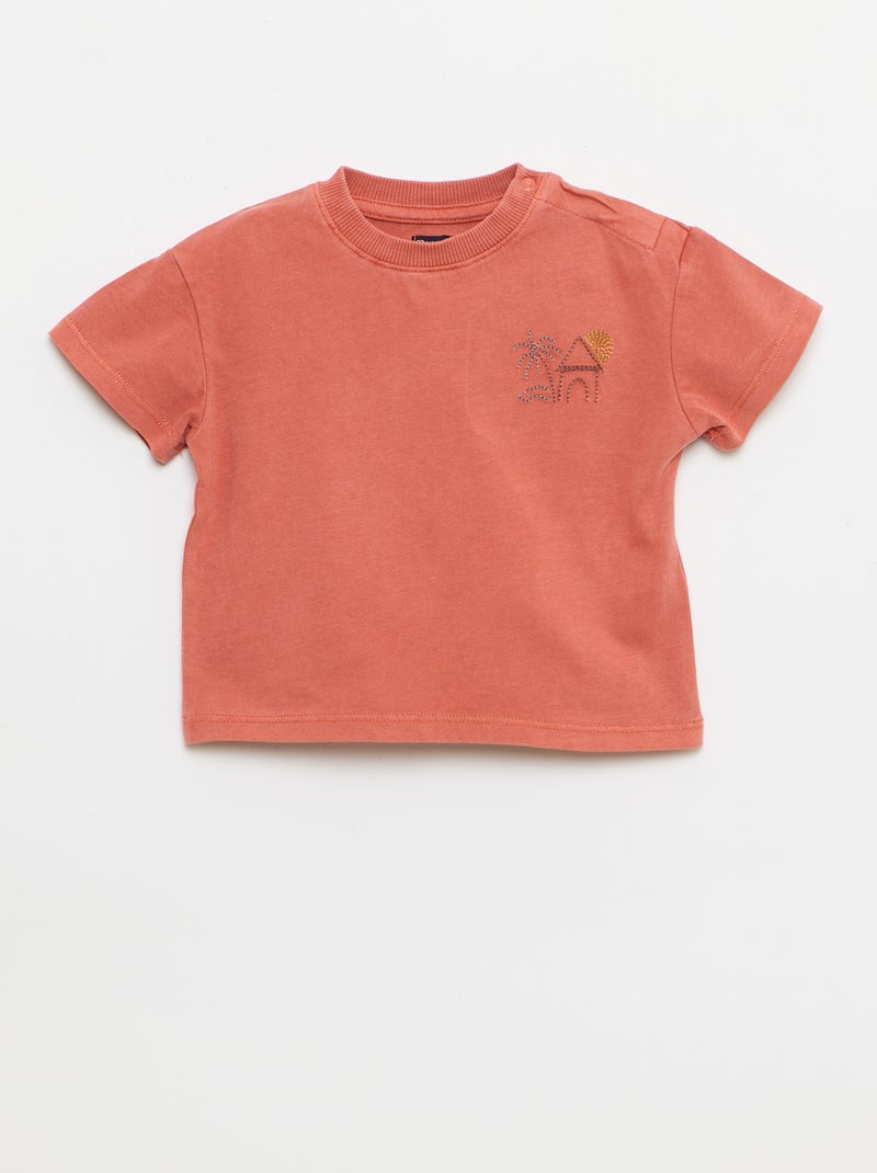 Completo 2 pezzi t-shirt ricamata + shorts Rosso - Kiabi