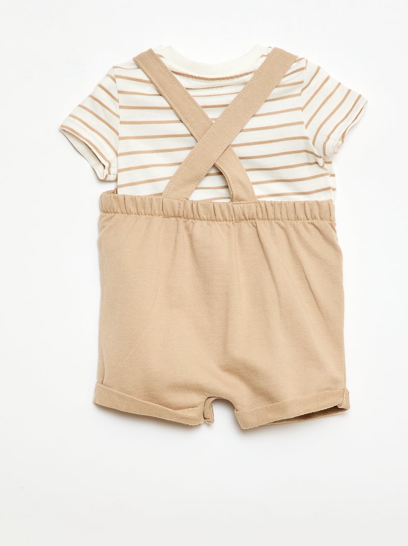 Completo 2 pezzi T-shirt + salopette corta Beige - Kiabi