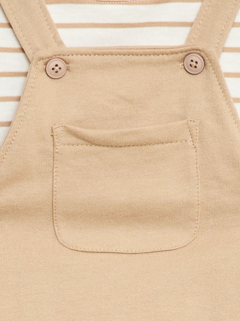 Completo 2 pezzi T-shirt + salopette corta Beige - Kiabi