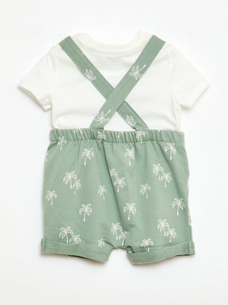 Completo 2 pezzi T-shirt + salopette corta Verde - Kiabi