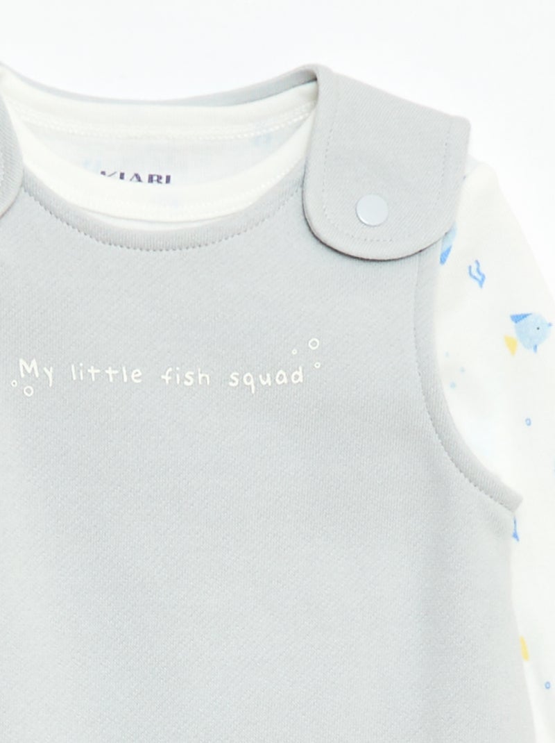 Completo body a maniche lunghe + salopette con piedini Bianco - Kiabi