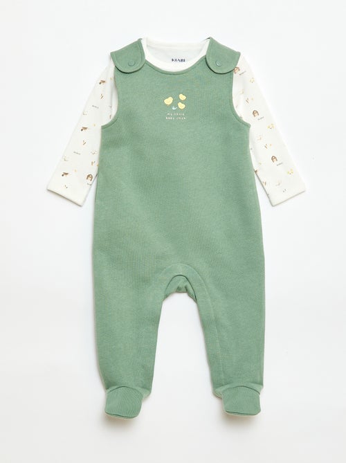 Completo body a maniche lunghe + salopette con piedini - Kiabi