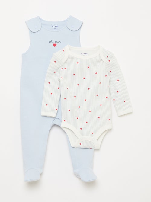 Completo body a maniche lunghe + salopette con piedini - Kiabi