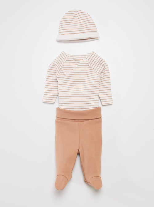 Completo body + pantaloni con piedini + cuffietta - Kiabi