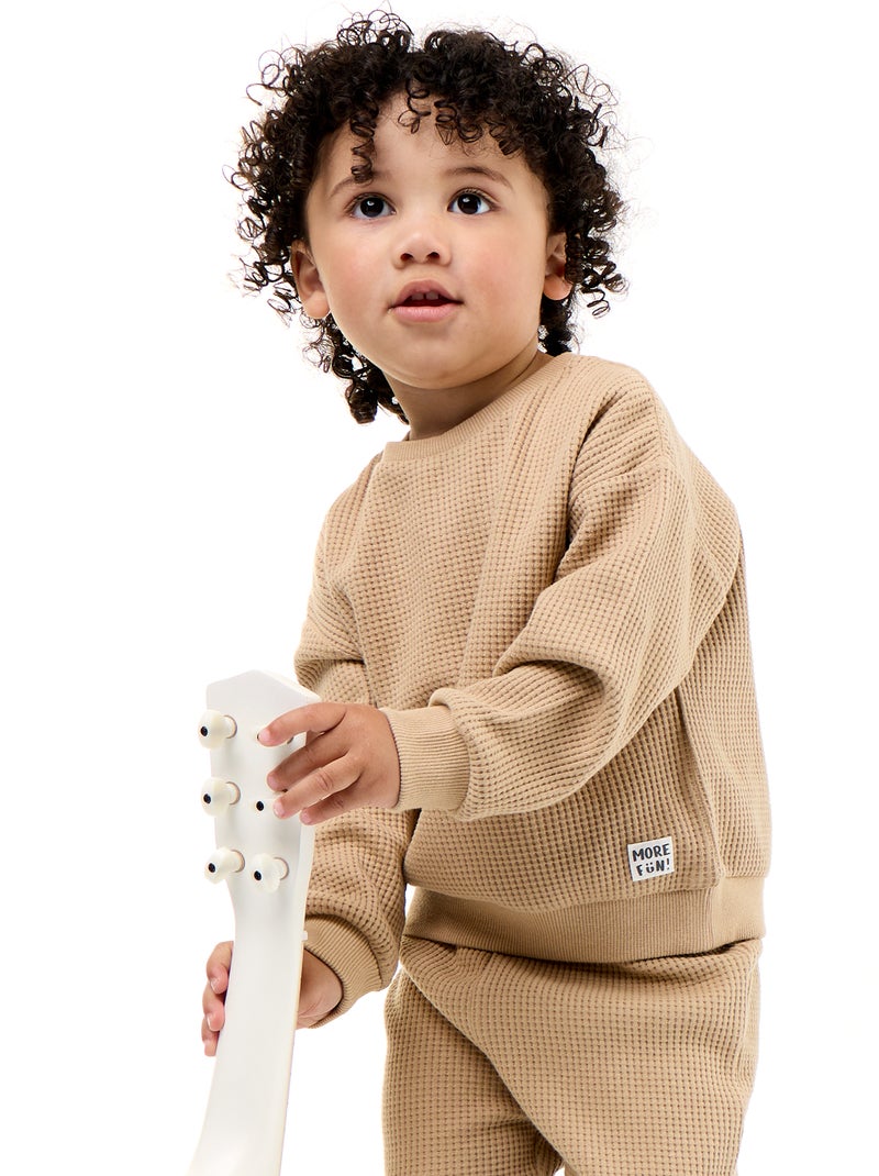 Completo da jogging in tessuto waffle - 2 pezzi Beige - Kiabi