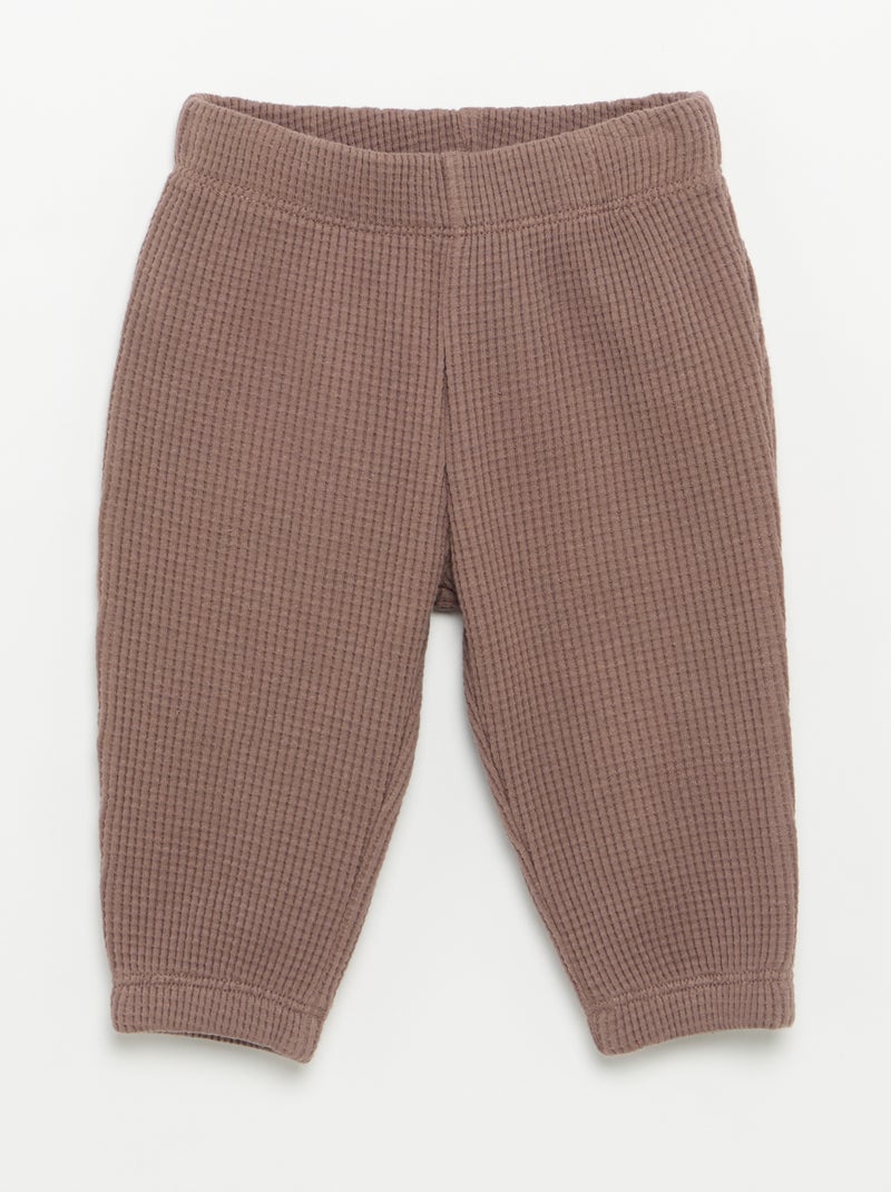 Completo da jogging in tessuto waffle - 2 pezzi Marrone - Kiabi