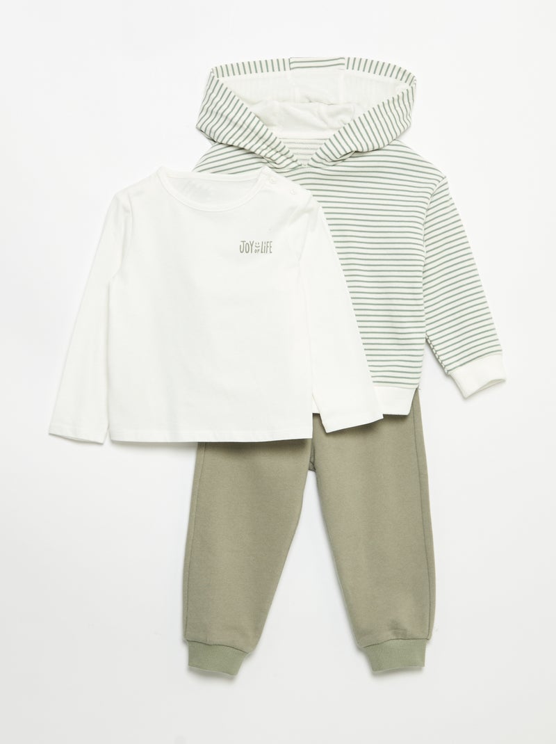 Completo felpa + jogging + t-shirt - 3 pezzi Kaki - Kiabi
