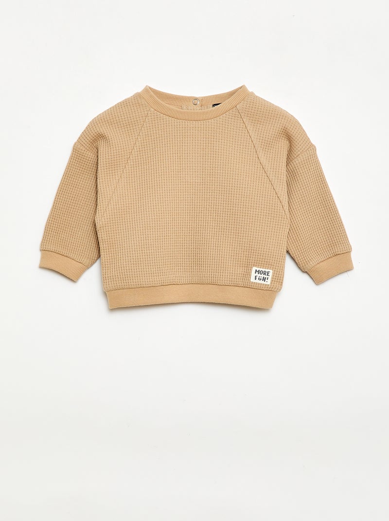 Completo felpa + pantaloni a nido d'ape - 2 pezzi Beige - Kiabi