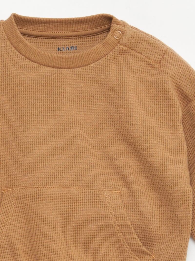 Completo felpa + pantaloni in tessuto a nido d'ape - 2 pezzi Beige - Kiabi