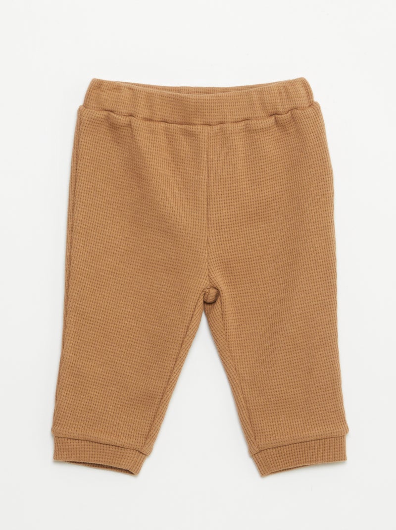 Completo felpa + pantaloni in tessuto a nido d'ape - 2 pezzi Beige - Kiabi
