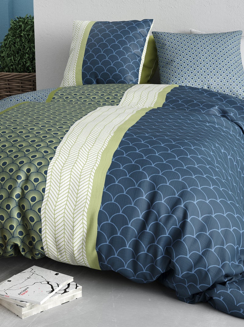 Completo letto stampato con copripiumino + 2 federe - 2 persone Blu - Kiabi
