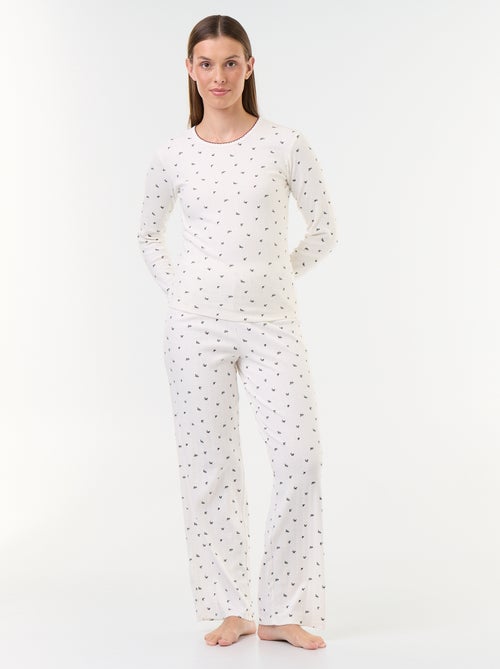 Completo pigiama in maglia pointelle + cardigan effetto montone - 3 pezzi - Kiabi