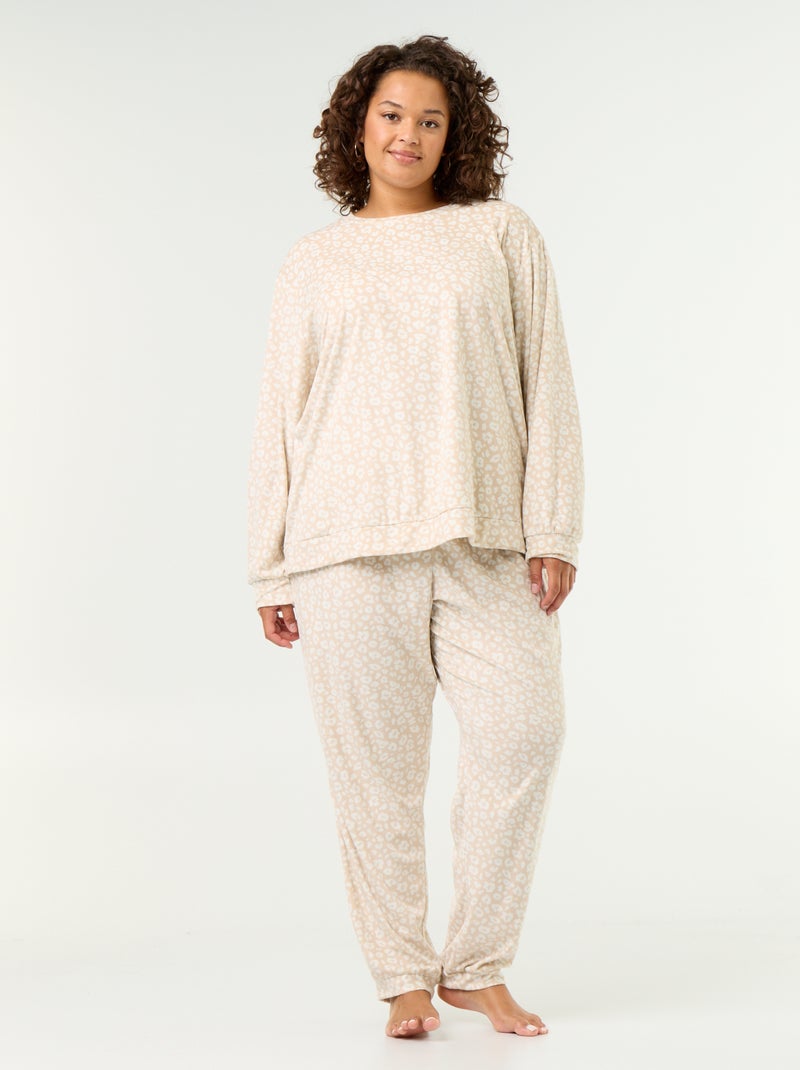 Completo pigiama lungo 2 pezzi stampato in pile Beige - Kiabi