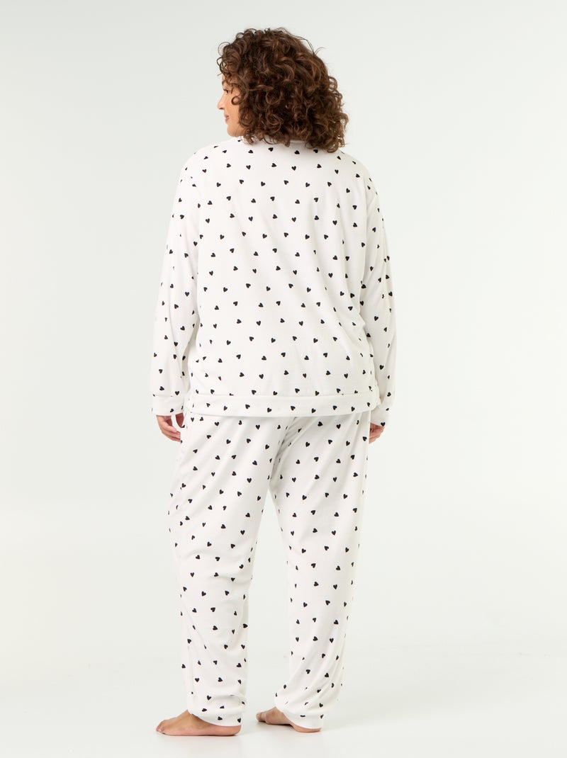 Completo pigiama lungo 2 pezzi stampato in pile Bianco - Kiabi