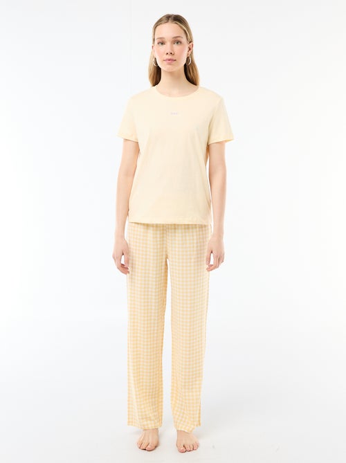 Completo pigiama lungo t-shirt + pantaloni a quadri - 2 pezzi - Kiabi