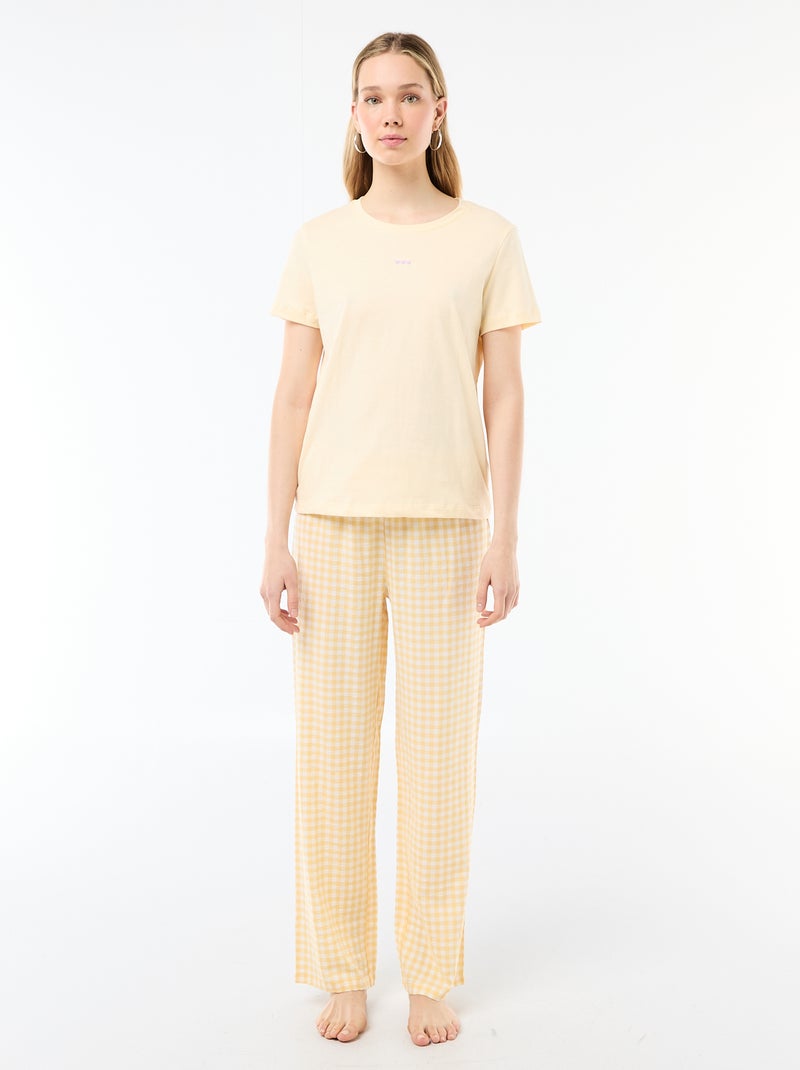 Completo pigiama lungo t-shirt + pantaloni a quadri - 2 pezzi Giallo - Kiabi