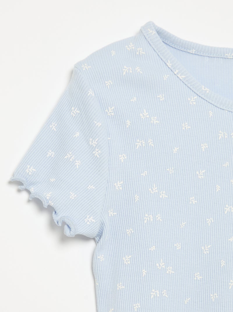 Completo pigiama maglia + pantaloncini in cotone a costine Blu - Kiabi