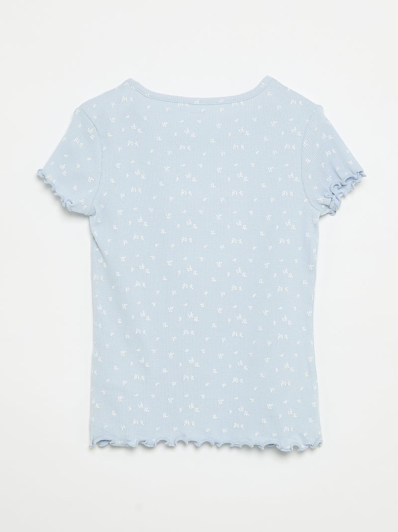 Completo pigiama maglia + pantaloncini in cotone a costine Blu - Kiabi