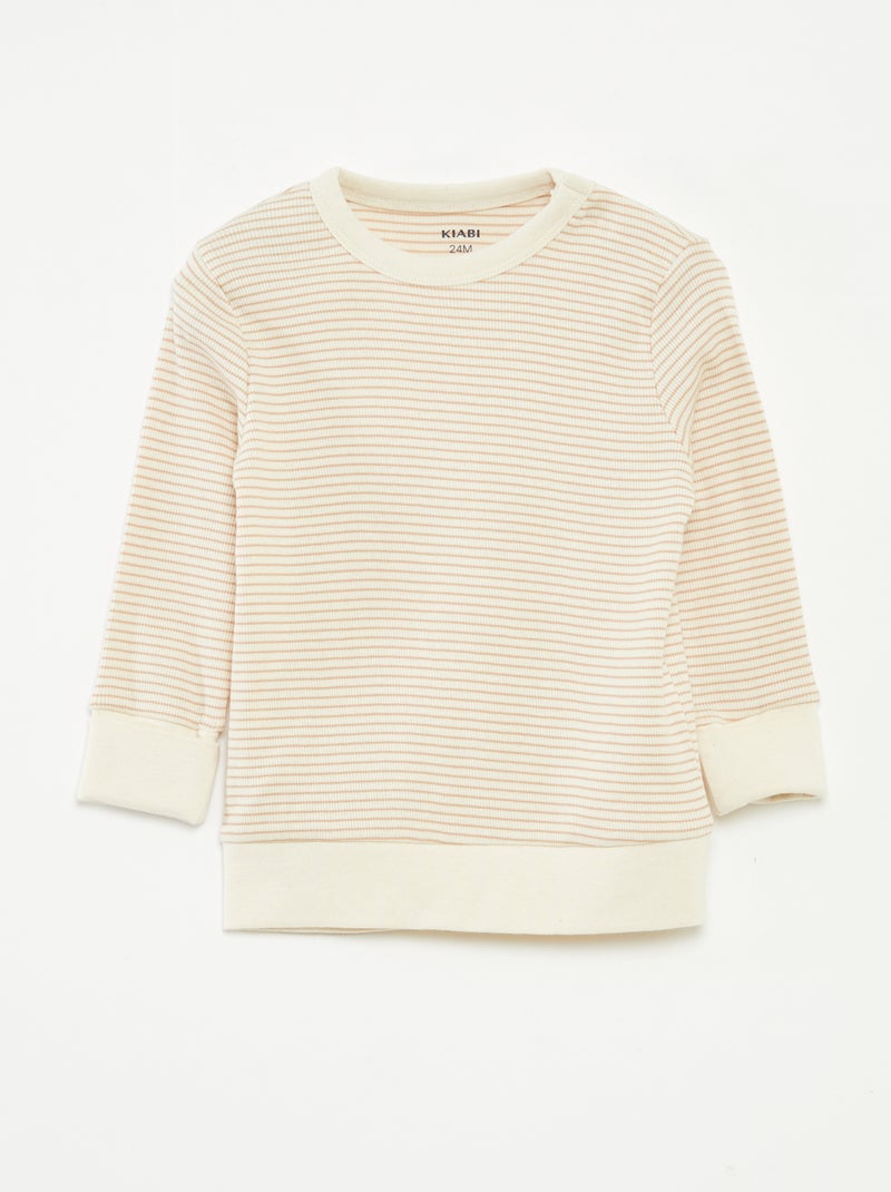 Completo pigiama t-shirt lunga + pantaloni a righe - 2 pezzi Beige - Kiabi