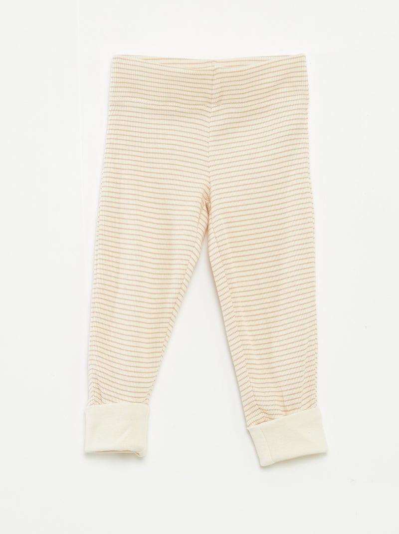 Completo pigiama t-shirt lunga + pantaloni a righe - 2 pezzi Beige - Kiabi